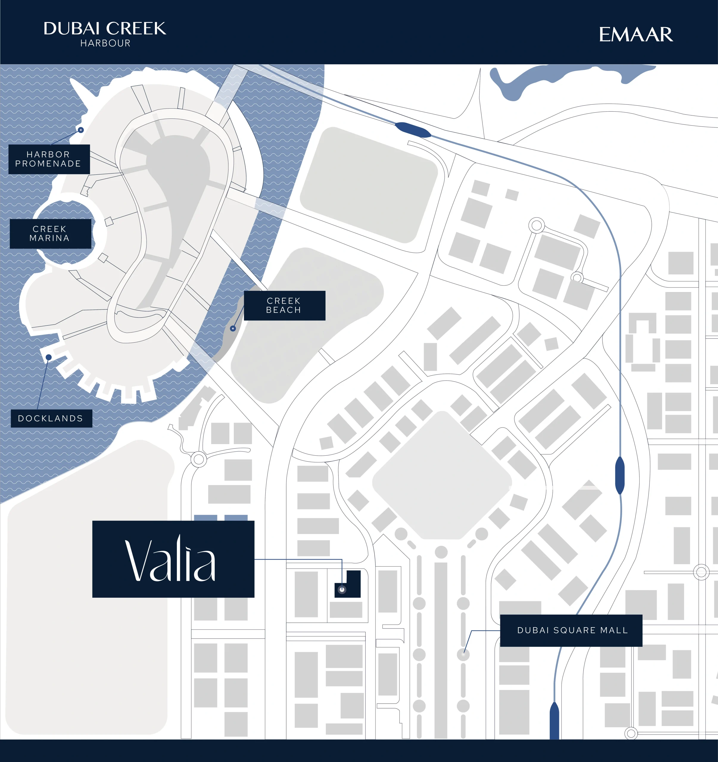 نقشه موقعیت Valia در Dubai Creek Harbour
